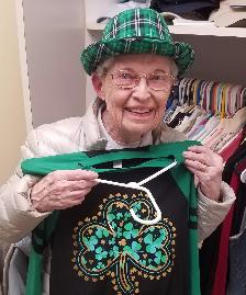 Jackie Martin showing off her St. Patty's Day garb. My dad called her his Wild Irish Rose.