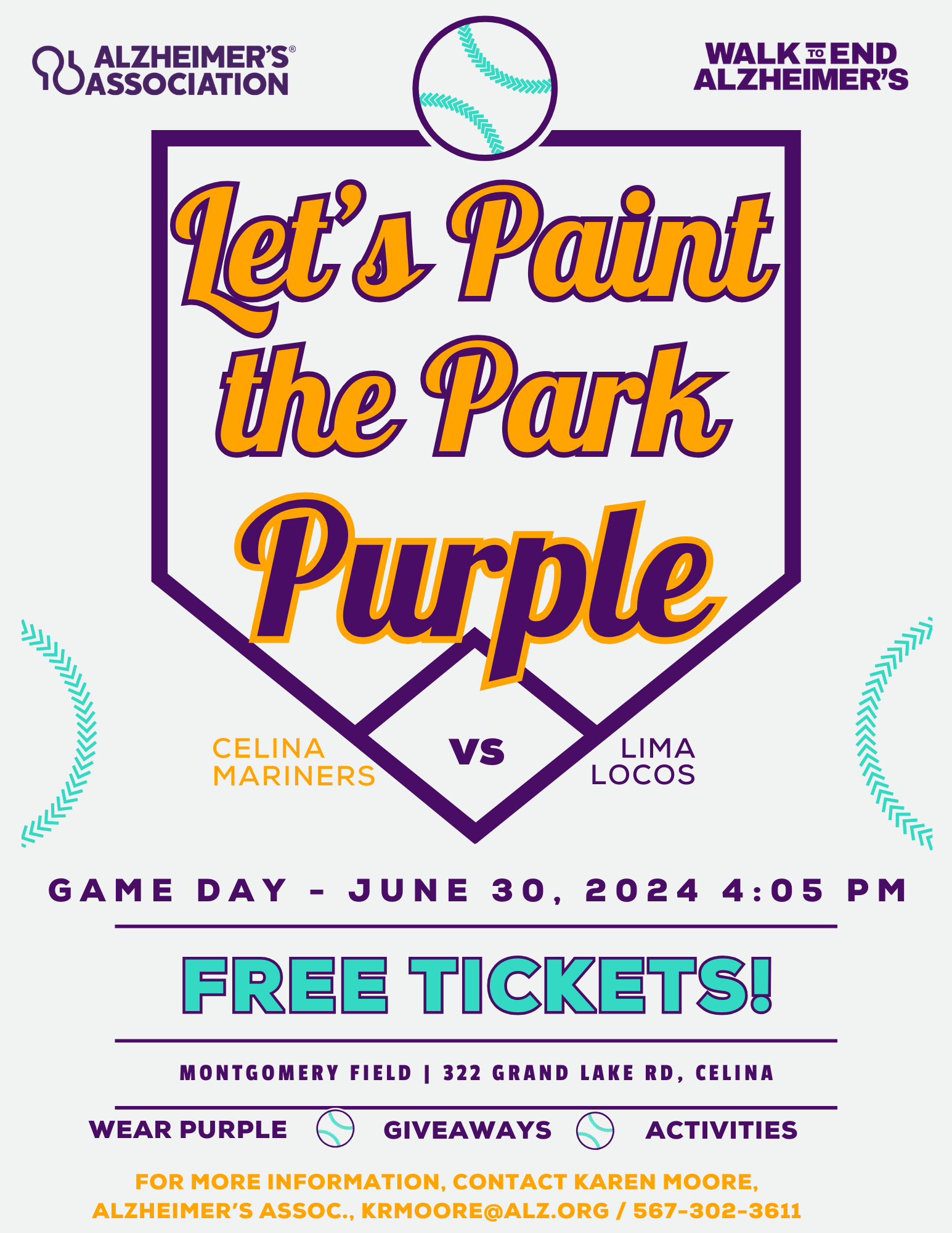 2024 Grand Lake Mariners Baseball Paint the Park Purple