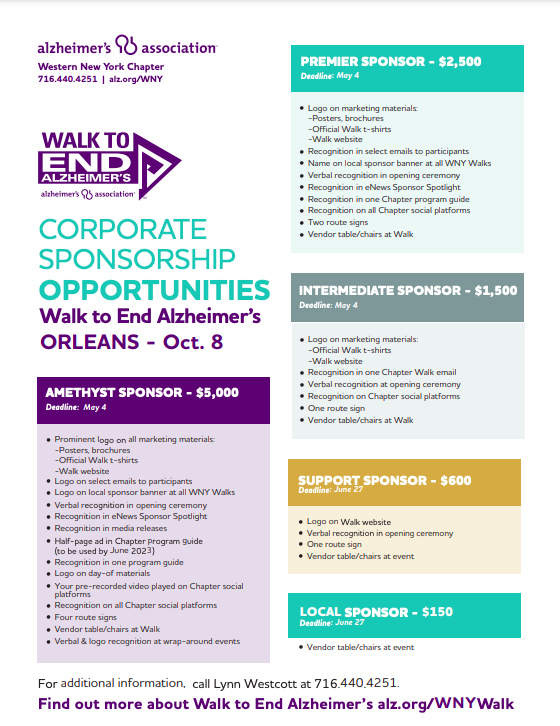 2022 Orleans Walk Sponsorship Levels