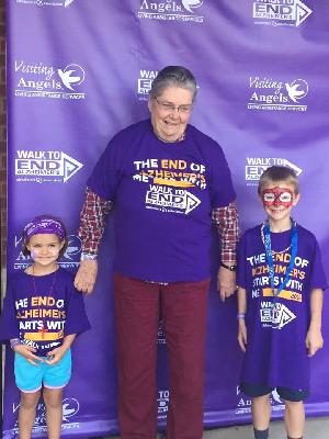 Our Cousins for a Cure team is comprised of brothers, sisters, and cousins fighting to #ENDALZ in honor and memory of those we love who have battled and are battling this awful disease! Pictured here are my two kiddos with our aunt Pat who passed way December 2017 after a brutal battle with Alzheimer's disease.  We fight in memory of Pat and in honor of our loved ones navigating dementia journeys.  