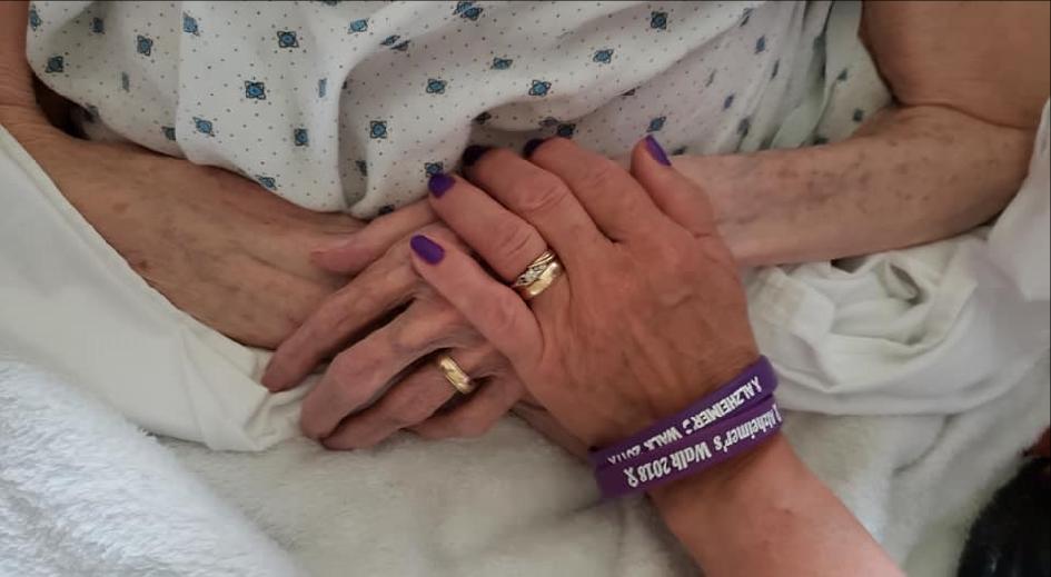 Mom's and my hands just a few days before she passed.