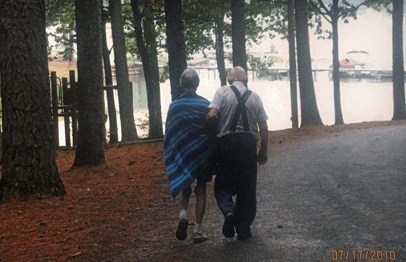 Mom and dad walking at Lake Gaston