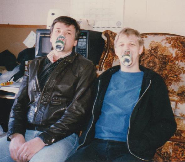 Tom and me in my dorm room, 1996. I don't remember why we chose to have Dew cans in our mouths, but I do remember it was Tom's idea.