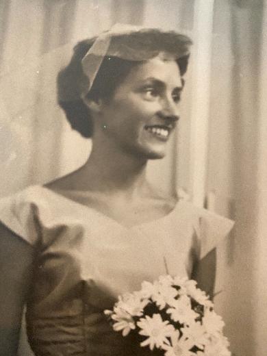 This is a lovely picture of my Mom on her wedding day! This is Fran Morey, mother to me, David, and John, grandmother to Zach, Alex, Carson and Sydney. and great-grandmother to Jackson James, our newest addition (He just turned one).  Family meant everything to her and she had a lot of friends, especially in the Caledonia area. She has had Alzheimer's for many years..