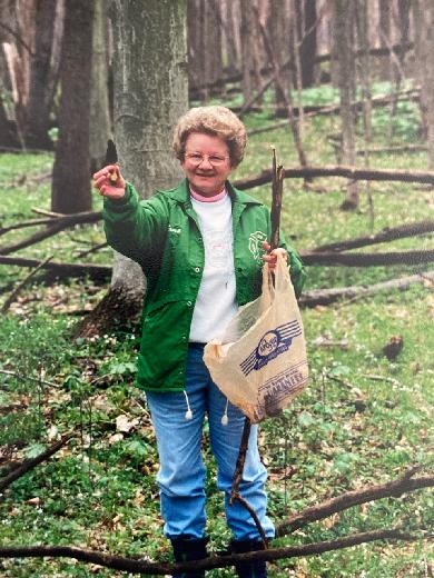 Erma showing off a morel during an annual Mother's Day mushroom hunt