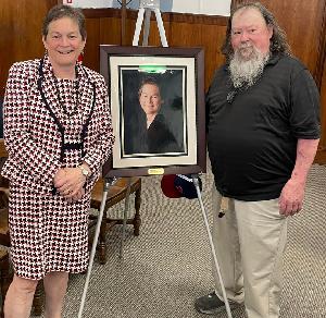 Jane and her husband John at the unveiling of her portrait at the Cecil County Circuit Courthouse. 4/21/23