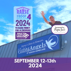 Here I go again, this is #4!!  Hello, it's that time of year when I do my best to raise money for the Alzheimer's Association Michigan Chapter. I will be living on the roof of our Visiting Angels building for 24 hours, starting September 12 at noon, but that is not a long time compared to someone that has to live with Alzheimer's. Please help support me in my efforts by donating today. I'll be posting throughout the day, so keep checking back. Thank you.